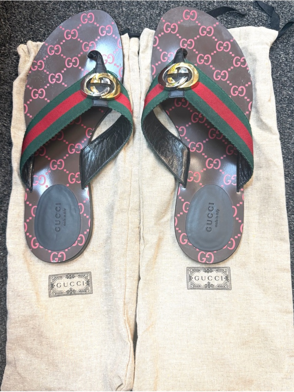 Gucci: Kika Interlocking GG Web Flip Flops size 42